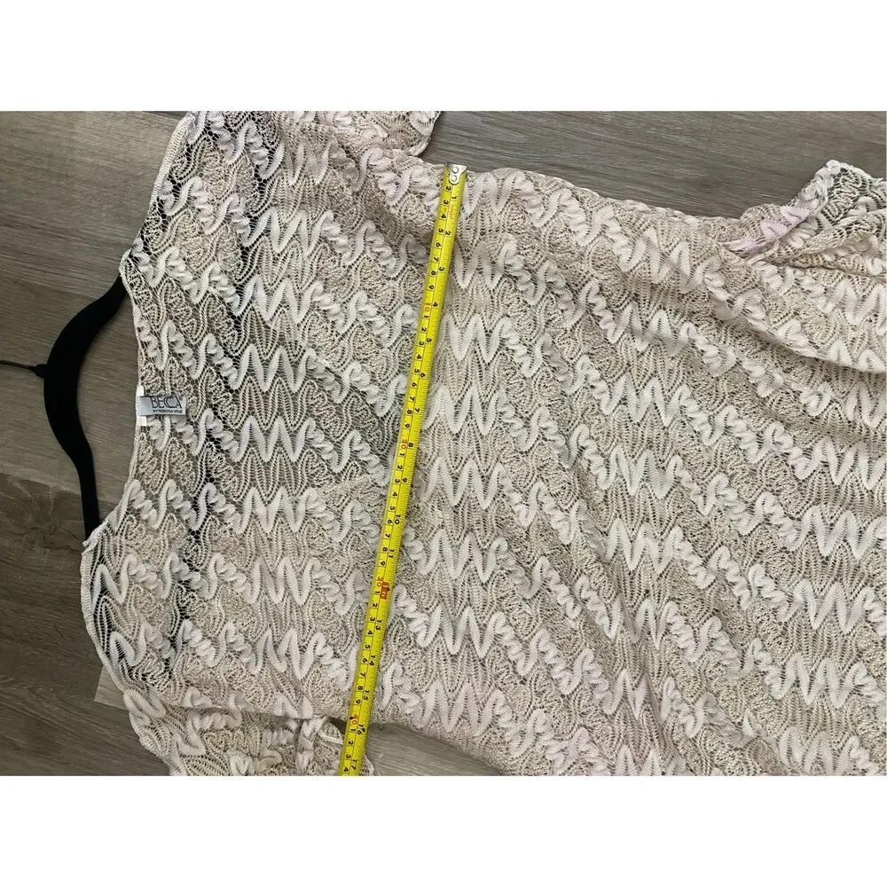 BECCA BY REBECCA VIRTUE Sundown Zigzag Crochet Tan White Tunic cover up, MP $88 - Picture 7 of 9